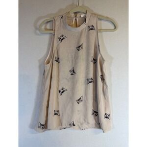 Le Kate Ivory Kitten Print Mock Neck Sleeveless Blouse Top Large T10522T